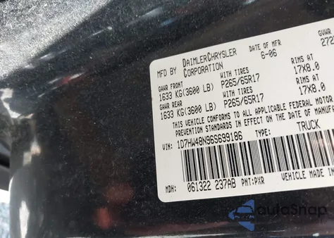 2006 Dodge Dakota Slt из США, поврежденный, VIN 1D7HW48N96S699186